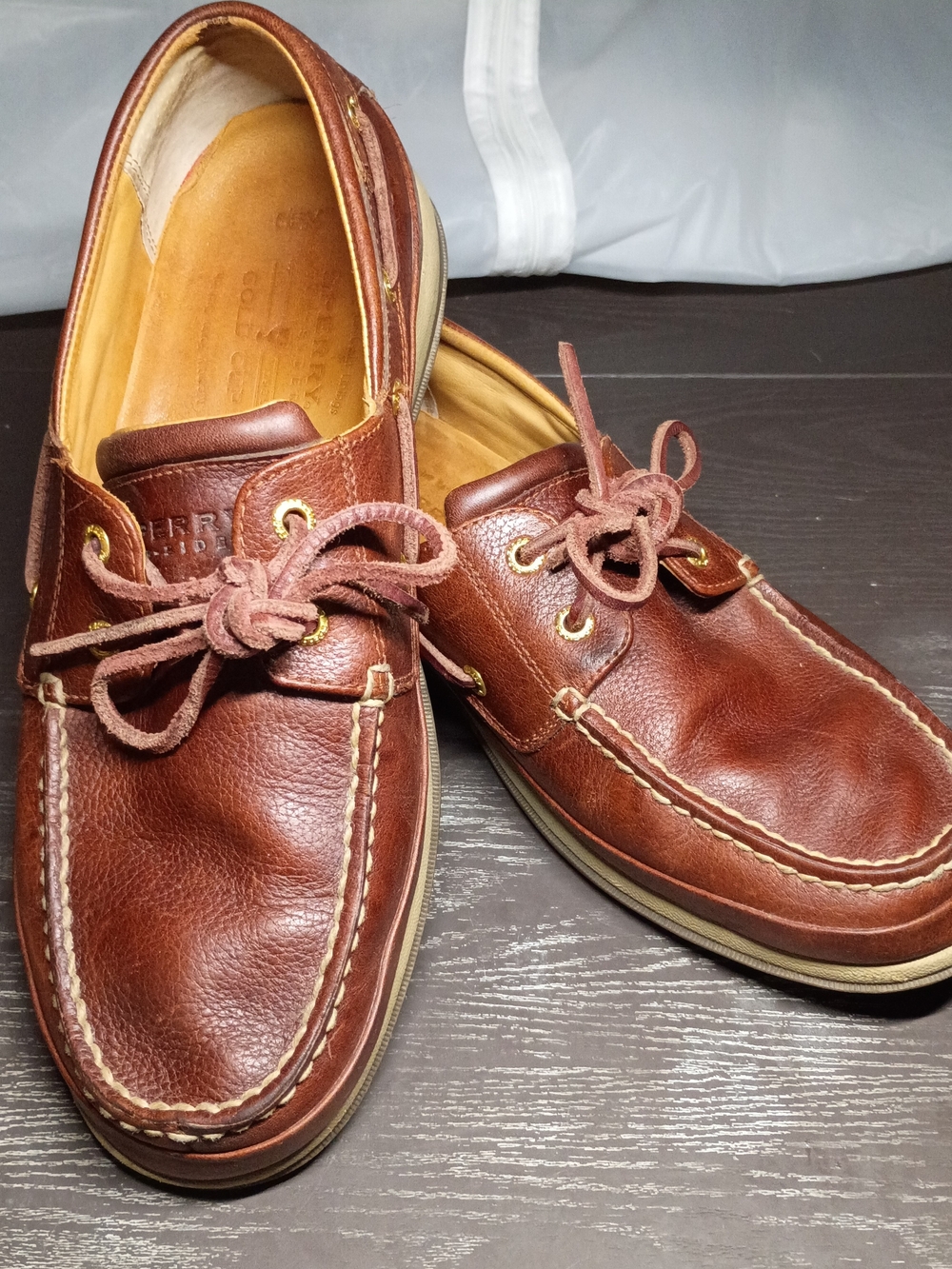 Wide GOLD CUP Men's 10 Sperry Brown Leather Moc Toe Boat Shoes.
